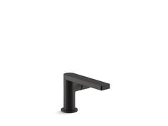 a black faucet on a white background with no one in the room to see it