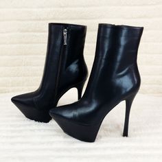 Kinder Pointy Toe Platform Stiletto Heel Ankle Boots Black Stretch | Totally Wicked Footwear Stiletto Boots Outfit, Ankle Boots Black, Black Stilettos, Platform Stilettos, Stiletto Boots, Heel Ankle Boots, Retail Box, Boots Outfit, Heeled Ankle Boots