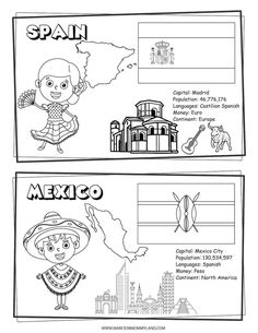 the flag and map of mexico are shown in this coloring page for children to color