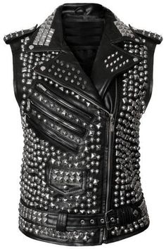 #Women #Leather #Studded #Handmade #Woman #Studded #Leather #Black #Spike #Belted #Studs #Zipper #Brando #Leather #Vest_Pocket #brando Studded Leather Vest, Jaket Motor, Studded Leather Jacket, Studded Jacket, Studs Men, Leather Jacket Style, Estilo Punk, Black Vest, Genuine Leather Jackets