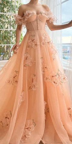 Peach Prom Dresses, Coquette Dark, Eva Hair, Fairytale Gown, Castle Combe, Sally Beauty, Prom Dress Inspiration, Pretty Prom Dresses, Fairytale Dress