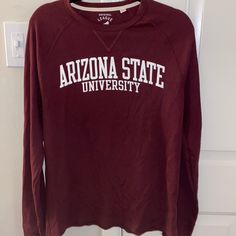 Nwot Asu Long Sleeve Ribbed Tee Casual University Red Top For Fall, Casual Heather Maroon Crew Neck Top, University Red Cotton Top For Fall, Casual Heather Maroon Cotton Top, Ribbed Tee, Arizona State University, Arizona State, State University, Long Sleeve Tee