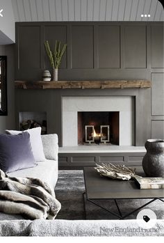 a living room filled with furniture and a fire place next to a wall mounted fireplace