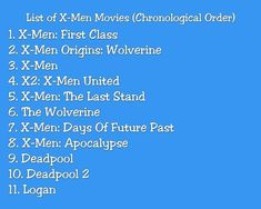 a list of movies that are in the same place on a blue background with white lettering