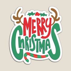 merry christmas sticker with reindeer antlers and the words,'merry christmas '