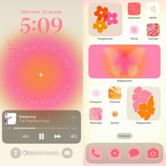 an iphone screen with pink and orange designs on it, including the numbers 509