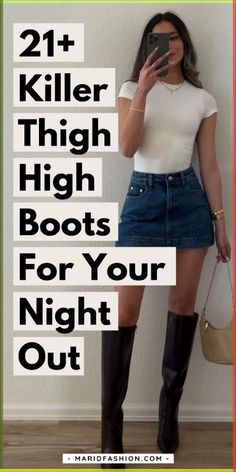 Get inspired with trendy outfit ideas for what to wear with thigh-high boots on a night out. Explore stylish ways to incorporate these bold boots into your evening ensembles for a standout look.\tthigh-high boots outfit ideas | what to wear with thigh-high boots | night out thigh-high boots outfits | stylish thigh-high boots looks | thigh-high boots fashion tips | thigh-high boots night wear | trendy thigh-high boots outfits | chic thigh-high boots styles | how to style thigh-high boots | thigh-high boots and dresses | thigh-high boots night fashion | fashionable thigh-high boots | night out shoe ideas | thigh-high boots wardrobe | trendy night out outfits Thigh High Boots And Dress, Trendy Night Out Outfits, Thigh High Boots Outfits, Boots And Dresses, How To Wear Thigh High Boots, Weekend Getaway Outfits, Thigh High Boots Outfit, Boots Outfit Ideas, Night Out Outfits