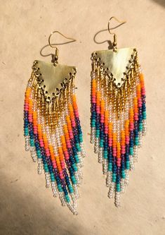 Carnival of Dreams | Seed Bead Earrings | Moon & Milk Native American Beadwork Earrings Moon & Milk, Native American Beadwork Earrings, Moon Milk, Bright Color Palette, Beadwork Earrings, Earrings Moon, Bohemian Vibes, Color Palette Bright, Native American Beadwork