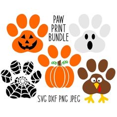 the paw print bundle includes pumpkins, jack - o'- lanterns and an owl