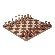 a wooden chess board with pieces on it