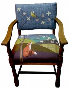 a blue chair with a fox on it