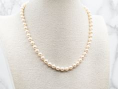 This vintage saltwater pearl strand necklace has a beautiful gold-fill clasp which securely holds this eye-catching piece together. Each pearl is carefully chosen to ensure only the highest quality necklace is crafted. This necklace is perfect for any occasion. Metal: Gold FillGem: Saltwater PearlsGem Measurements: 6.3 mm, RoundLength: 16 1/2 InchesMarks: "14/20" Stamped on the clasp Saltwater Pearl Necklace, Pearl Strands Necklace, Pearl Beaded Necklace, Saltwater Pearls, Gold Pearl Necklace, Pearl Strands, Vintage Pearls, Freshwater Pearl Necklaces, Gold Pearl