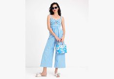 Get dressed in a breeze with our new striped poplin jumpsuit—it's sure to become your new summertime staple. | Kate Spade Summer Stripe Jumpsuit, Riverside/Fresh White - XL Spring Striped Cotton Jumpsuits And Rompers, Striped Cotton Jumpsuits And Rompers For Spring, Summer Striped Cotton Jumpsuits And Rompers, Chic Striped Summer Jumpsuits And Rompers, Chic Striped Jumpsuits And Rompers For Summer, Striped Cotton Jumpsuits And Rompers For Summer, Striped Jumpsuits For Spring Day Out, Striped Summer Jumpsuits And Rompers For Vacation, Striped Cotton Jumpsuit For Day Out