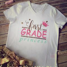 A Sweet Pink And Gold Back To School Shirt For Your Little 1st Grader! Listing Is For The Shirt Only, Does Not Include Shorts Or Accessories. T-Shirt Styles (Neckline) May Vary, Depending On Availability. Thank You For Looking! Circuit Crafts, T Shirt Styles, Shirt Styles, School Shirts, 1st Grade, First Grade, Grade 1, Kids Shirts, Pink And Gold