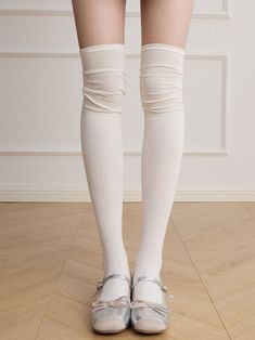 The price is for a pair of stockings only, others are not included. White Stretch Stockings For Summer, White Thigh High Socks For Summer, White Thigh High Stockings For Summer, Fitted Solid Socks For Summer, Solid Thigh High Legwear For Spring, Fitted Summer Socks, Fitted Casual Summer Stockings, White Stockings For Fall, Fitted White Knee-high Socks For Summer