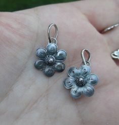 "Sterling Silver Flower Links(one pair) Measures:12mm x 9mm or 1/2\" x 3/8\". Price is for two Flower links @ $6.90. Price is for three flower links at $10.25 There is a small hole in the center of these flowers. Please convo me if you would like more. Sterling silver Heart with Flowers Measures:27.5mm tall x 27mm wide or 1-1/16\" tall x 1-1/16\" wide Price is for one at $4.20 Price is for two at $8.00 Sterling Silver Coil Flower Pendant(has a bail at the top) Measures:just under an inch x just Flowers Cherry Blossom, Heart With Flowers, Cherry Blossom Flower, Cherry Blossom Flowers, Sterling Silver Flowers, Blossom Flower, Flower Heart, Sterling Silver Heart, Flower Pendant