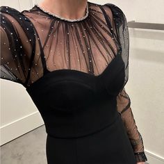 Questions? Leave A Comment Below! Embellished V-neck Dress With Fitted Bodice, Glamorous Beaded V-neck Dress, Rebecca Vallance Dresses, Glamorous V-neck Dress With Rhinestone Fringe, Long Sleeve Pencil Dress, Rebecca Vallance, Alexandre Vauthier Dress Black, Pencil Dress, Leave A Comment