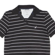 Item is in good used condition. >Size: S >Armpit To Armpit: 20" >Armpit To Cuff: 4" >Collar To Hem: 26" Black Cotton Polo Shirt With Striped Collar, Fitted Black Polo Shirt With Striped Collar, Black Shirt With Striped Collar, Casual Black Shirt With Striped Collar, Striped Short, Striped Shorts, Black Stripes, Black Shirt, Polo Shirt