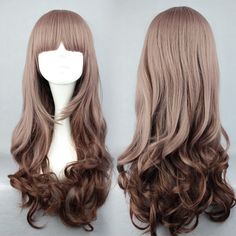 60cm Long Curly Light Brown Ombre Wig Wavy Synthetic Hair Cosplay Wigs with bangs Harajuku Anime Costume Wig for Women Party + Free Hair Cap Realistic Wigs, Brown Curly Hair, Anime Wigs, Kawaii Hairstyles, Beautiful Wigs, Ombre Wigs, Brown Wig, Costume Wigs, Cap Hair