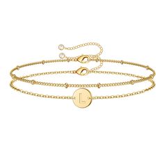 PRICES MAY VARY. SIZE: Layered Gold Initial Bracelet 6”inner diameter +2" Extension chain, with a satellite beaded chain bracelet make a layered Gold Bracelet or to simply to wear on its own. MATERIAL: Dainty Initial Bracelet is 14k gold filled, nickel and lead free, sturdy and durable. Never fade ,rust and tarnish. Gold initial bracelet never turn skin green. WOMEN BRACELET: Gold disc letter bracelet is packed with love in a lovely jewelry box, ready for gift giving on every occasion, Birthday, Initial Bracelets, Initial Bracelet Gold, Bracelet Initial, Gold Armband, Letter Bracelet, Gold Disc, Gold Bracelet For Women