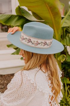 Hat Dimensions: 
 Length-15.5 inches 
 Width-14 inches 
 Height-5 inches 
 Cranial Circumference- 25 inches 
 Brim Width- 3.5 inches Turquoise Flat Brim Summer Hat, Casual Turquoise Brimmed Hat, Turquoise Flat Brim Handmade Hat, Turquoise Western Hat With Curved Brim, Southwestern Turquoise Brimmed Hat, Wool Fedora, Light Teal, Women Clothing Boutique, Online Womens Clothing