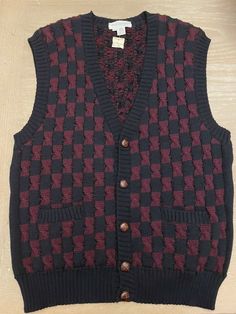 NWT Vtg Tricots St Raphael 100% New WOOL Sweater 5 Button Vest Navy Burgundy XL. Purchased at Nordstrom, pristine condition, never worn.  Armpit to armpit: 20"  Length: 27" Classic Winter Sweater Vest With Button Closure, Classic Sweater Vest With Button Closure For Fall, Wool Sweater With Buttons, Vintage Wool Sweater Vest For Winter, Vintage Button Sweater Vest For Winter, Wool Sweater Vest With Buttons For Fall, Classic Brown Wool Sweater Vest, Retro Wool Cardigan With Buttons, Vintage Black Sweater With Buttons