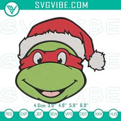 a green turtle wearing a santa hat with the words svvebe com on it