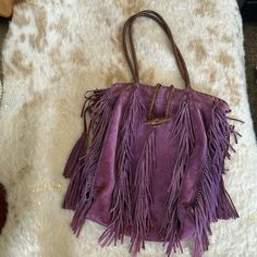 Rare And So Beautiful! Great Condition! The Most Gorgeous Color. 27 In Height, 15.5 Length, And Handle Drop 12 Inches The Only Con Is That The Straps Are A Bit Delicately Sewn. Shown In Pic Bohemian Tote Bags For Evening, Purple Bags With Braided Handles For Daily Use, Purple Rectangular Bag With Dust Bag, Purple Pouch Bag For Shopping, Purple Shopping Pouch Bag, Purple Rectangular Bag, Purple Shoulder Bucket Bag For Shopping, Chic Purple Bucket Shoulder Bag, Purple Tote Bag With Braided Handles