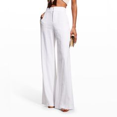 White Linen Pants - Never Worn ! Online For $295 Summer Formal Luxury Bottoms, Luxury Summer Formal Bottoms, Luxury Formal Summer Bottoms, Luxury White Straight Leg Bottoms, Summer Evening Wide Leg Pantsuit, Summer Evening Wide-leg Pantsuit, Luxury High Waist Bottoms For Spring, Luxury White Bottoms For Evening Wear, Luxury White Bottoms For Evening