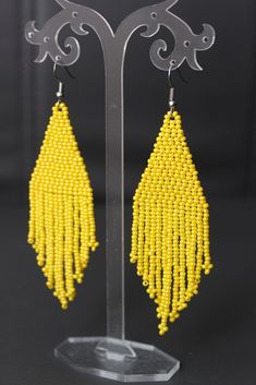 Yellow Beaded Earrings, Evening Earrings, Earrings Chandelier, Ethnic Earrings, Colorful Earrings, Earrings Long, Seed Bead Earrings, Ethnic Style, Beaded Necklaces