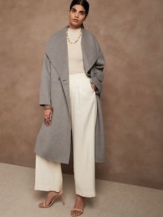 Oversized Double-Faced Coat | Banana Republic Oversized Chic Sweater Coat For Workwear, Chic Winter Sweater Coat, Chic Long Wool Coat For Cold Weather, Chic Wool Outerwear For Layering, Cozy Long Coat For Workwear, Chic Wool Coat For Winter, Oversized Cozy Wool Outerwear, Cozy Long Coat For Work, Chic Oversized Outerwear