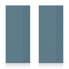 two blue doors with vertical lines on the front and back, both facing each other