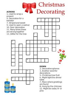 a crossword puzzle with christmas decorations on the top and bottom, as well as an image