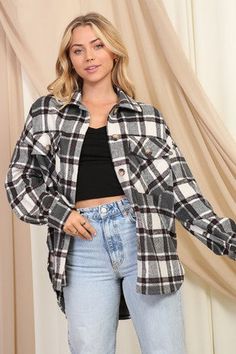 Fall Plaid, Black And White Plaid, Unique Boutique, Plaid Jacket, City Style, Button Down Collar, White Plaid, Chest Pocket, Women's Plaid Shirt