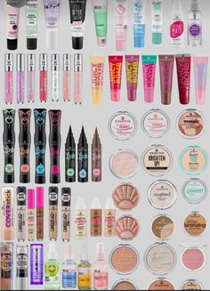 i love essence i wish i had all of this Glowy Makeup Products Drugstore, Essence Hello Kitty, Juicy Bomb, Latina Makeup