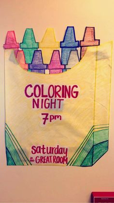 a poster on the wall that says coloring night