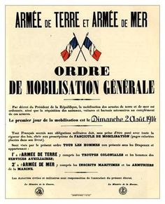 an old poster with two crossed flags on it's front and the words ordree de moblisation generale written in french