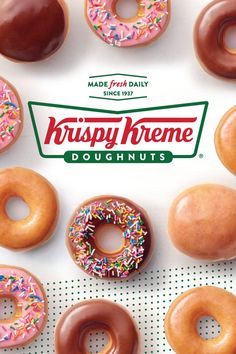 krispy kreme doughnuts are displayed on a white background with the krispy kreme logo