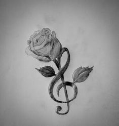 a drawing of a rose with a treble