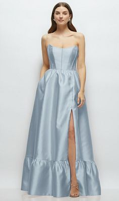 Tiffany Blue Bridesmaid Dresses Long, Light Blue Black Tie Dress, Engagement Blue Dress, Slate Blue Formal Dress, Mixed Pattern Bridesmaid Dresses Blue, Revolve Bridesmaid Dresses, Black Tie Wedding Guest Dress Blue, Spring Garden Party Outfit, Satin Maid Of Honor Dress