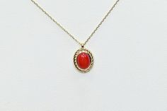 14k Solid Gold Coral Necklace, Real Gold Retro Coral Pendant, Elegant Necklace For Her. All of the materials including pendant and chain are 14k Solid Gold. The gemstone is dyed natural coral. Dimensions - Chain width: 0.7 mm. Pendant Width: 10 mm. Pendant Height: 12 mm. 💙 Our jewelry is handcrafted with love and great care at San Francisco Bay! 💙 You will receive them exactly as pictured. We don't use any filters, all photos are authentic and unedited. 💙 The material is 14k solid gold and sh Classic Handmade 14k Gold Necklaces, Handmade Classic 14k Gold Necklace, Classic Handmade 14k Gold Necklace, 14k Gold Necklace With Bail For Gift, Anniversary Yellow Gold Cabochon Necklace, Handmade Antique 14k Gold Necklace, Handmade 14k Gold Necklace For Formal Occasions, Formal Handmade 14k Gold Necklace, Alexandrite Jewelry