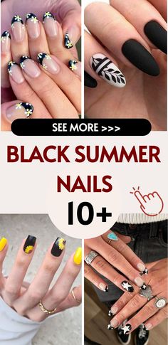 Elevate your summer style with the timeless sophistication of black nails. Opt for a glossy black polish for a sleek look, or embrace a matte finish for a modern twist. Keep it chic with minimalist designs such as stripes or dots, or go bold by adding metallic accents or rhinestones. Whether you're relaxing by the pool or attending a summer event, black nails exude confidence and elegance. Embrace the allure of black this season and make a statement with your nails! Black Summer Nails, Nails Timeless, Neon Coral Nails, Coral Pink Nails, Cobalt Blue Nails, Round Nail Designs, Classy Almond Nails, Toenail Designs Summer, Navy Blue Nails