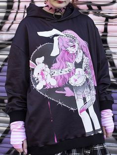 Murder Bunny Hoodie Plush Aesthetic, Goth Japanese, Aesthetic Bunny, Y2k Girls, Bunny Hoodie