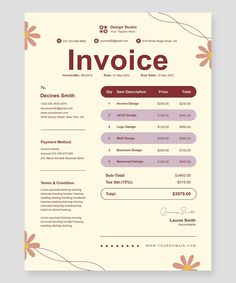 an invoice form with flowers on the front and back side, is shown