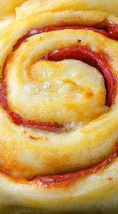 a close up view of some food in the shape of a spiral