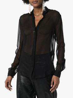 Sheer button-up shirt/Mesh Collared Shirt/Long Sleeve Blouse Black/Sheer silk shirt/Dropped shoulders Shirt For Women/Cocktail Party Shirt sheer button-up shirt Simply sheer. Whether you wear this black silk sheer button-up shirt from over a vest or even as it is. You are bound to get some jealous looks. Featuring a pointed collar, a front button fastening, long sleeves, a sheer construction and button cuffs. XS----BUST:- 32, WAIST:-24, HIP:-34 S----BUST:- 34, WAIST:-26, HIP:-36 M----BUST:- 36, Sheer Black Shirt, Black Silk Shirt, Saint Laurent Shirt, Georgette Material, Sheer Shirt, Shoulder Shirts, Collared Shirt, Shirt Long Sleeve, Shirt For Women