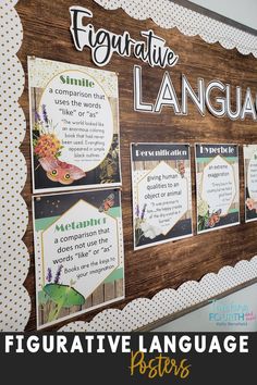 a bulletin board with some pictures on it and the words language written in different languages