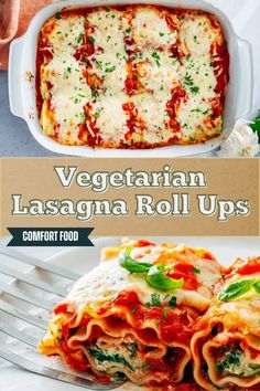 vegetarian lasagna roll ups in a casserole dish