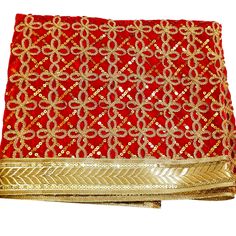 Sri Guru Granth Sahib Ji Red Winter Velvet Rumala Sahib Double Set with Palkan Red Rumala Sahib: Sri Guru Granth Sahib Ji Rumala Sahib. Red in color with Golden border. Red Velvet Fabric. Handwork Embroidery. Fully Embroidered Velvet Fabric with Golden Embroidery and Zari work Complete Double Set. This is related to your love and devotion. Rumala Sahib is a cloth used to cover Dhan-Dhan Sri Guru Granth Sahib Ji. Beautifully Hand Crafted Double-set Rumala Sahib Set. 2 Pcs Rumala Sahib and 2 Pcs P Festive Red Sharara With Dori Work, Unstitched Red Traditional Wear With Gota Work, Red Traditional Wear In Chanderi With Gota Work, Red Traditional Chanderi Wear With Gota Work, Red Chanderi Traditional Wear With Gota Work, Festive Red Embroidered Fabric For Party, Festive Red Embroidered Party Fabric, Unstitched Red Choli With Gota Work, Red Traditional Wear With Dori Work For Eid