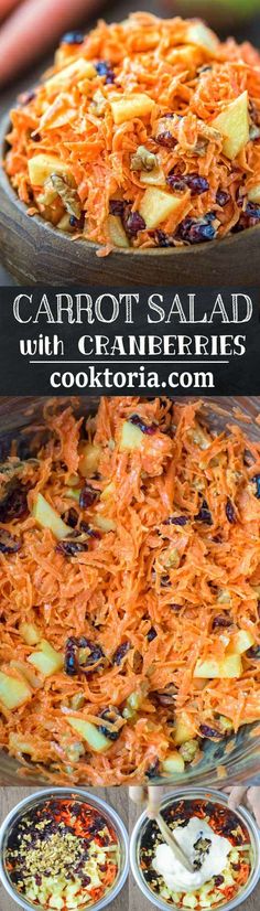 carrot salad with cranberries and apples in a bowl